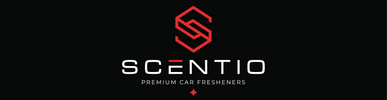 Scentio logo for premium car fresheners on a black background